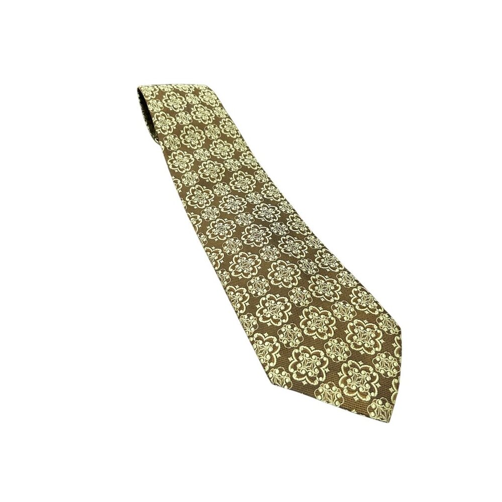 Vintage Hall Brown Floral Embroidered Tie Brown Beige One Size Boho Career Retro